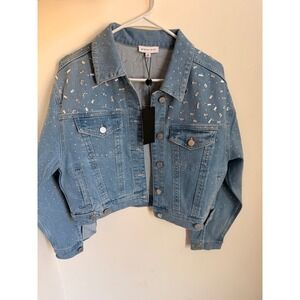 NWT Gianni‎ Bini Tara Point Collar Rhinestone Long Sleeve Denim Jacket xs